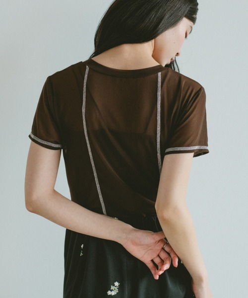 VANNIE U(ヴァニーユー)の「シアーステッチライントップス(Tシャツ/カットソー・レディース・アイボリー/ブラウン・FREE)」の18枚目の写真