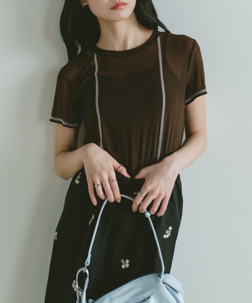 VANNIE U(ヴァニーユー)の「シアーステッチライントップス(Tシャツ/カットソー・レディース・アイボリー/ブラウン・FREE)」の14枚目の写真