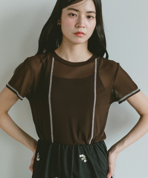 VANNIE U(ヴァニーユー)の「シアーステッチライントップス(Tシャツ/カットソー・レディース・アイボリー/ブラウン・FREE)」の13枚目の写真