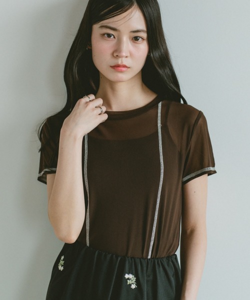 VANNIE U(ヴァニーユー)の「シアーステッチライントップス(Tシャツ/カットソー・レディース・アイボリー/ブラウン・FREE)」の15枚目の写真