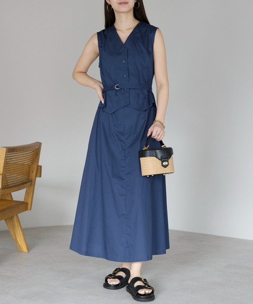 PREFERIR（プレフェリール）の「セットアップ見え ワンピース(M,L)（ワンピース・レディース・チャコールグレー/ネイビー・MEDIUM/LARGE）」の2枚目の写真