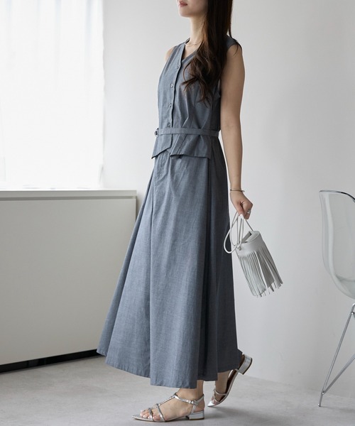 PREFERIR（プレフェリール）の「セットアップ見え ワンピース(M,L)（ワンピース・レディース・チャコールグレー/ネイビー・MEDIUM/LARGE）」の5枚目の写真