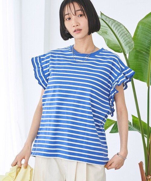 coen(コーエン)の「ボーダーフリルカットソー(Tシャツ/カットソー・レディース・ナチュラル/コバルトブルー/オフホワイト/ダークグレー・M/L)」の4枚目の写真