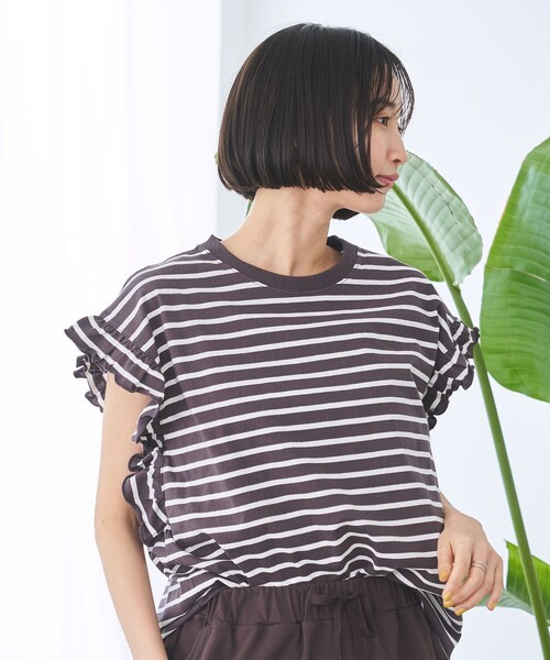 coen(コーエン)の「ボーダーフリルカットソー(Tシャツ/カットソー・レディース・ナチュラル/コバルトブルー/オフホワイト/ダークグレー・M/L)」の21枚目の写真