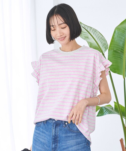 coen(コーエン)の「ボーダーフリルカットソー(Tシャツ/カットソー・レディース・ナチュラル/コバルトブルー/オフホワイト/ダークグレー・M/L)」の15枚目の写真