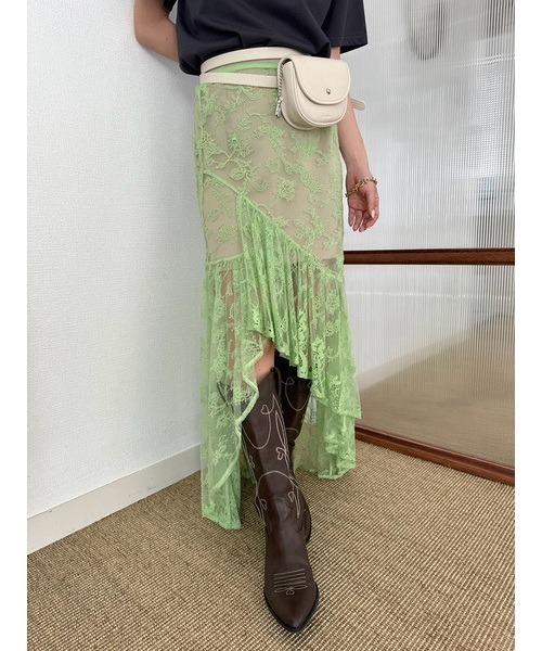 LILY BROWN（リリーブラウン）の「レイヤードレーススカート（スカート・レディース・グリーン/アイボリー/ブラック・FREE）」の6枚目の写真