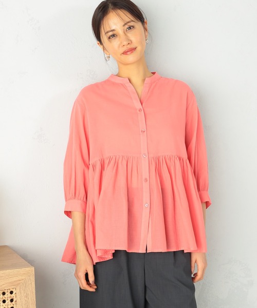 GALLORIA（ギャローリア）の「ウエストギャザーペプラムブラウス（シャツ/ブラウス・レディース・チェリーピンク/ホワイト/ライトブルー・LL/S/M/L）」の3枚目の写真