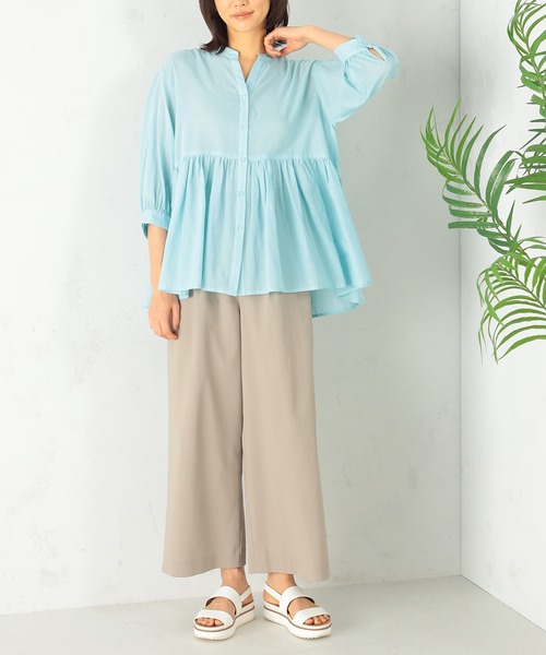 GALLORIA（ギャローリア）の「ウエストギャザーペプラムブラウス（シャツ/ブラウス・レディース・チェリーピンク/ホワイト/ライトブルー・LL/S/M/L）」の4枚目の写真