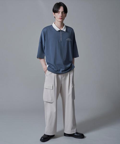 BROWNY（ブラウニー）の「BROWNY/ドルマンポンチハーフZIPT（Tシャツ/カットソー・メンズ・ホワイト/サックスブルー・MEDIUM/LARGE）」の4枚目の写真