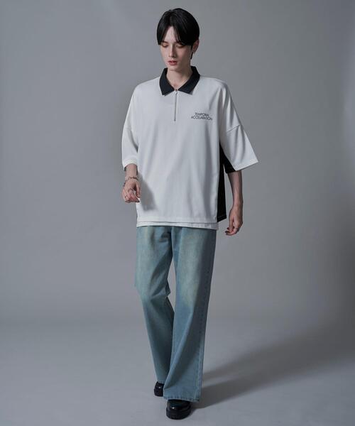 BROWNY（ブラウニー）の「BROWNY/ドルマンポンチハーフZIPT（Tシャツ/カットソー・メンズ・ホワイト/サックスブルー・MEDIUM/LARGE）」の3枚目の写真