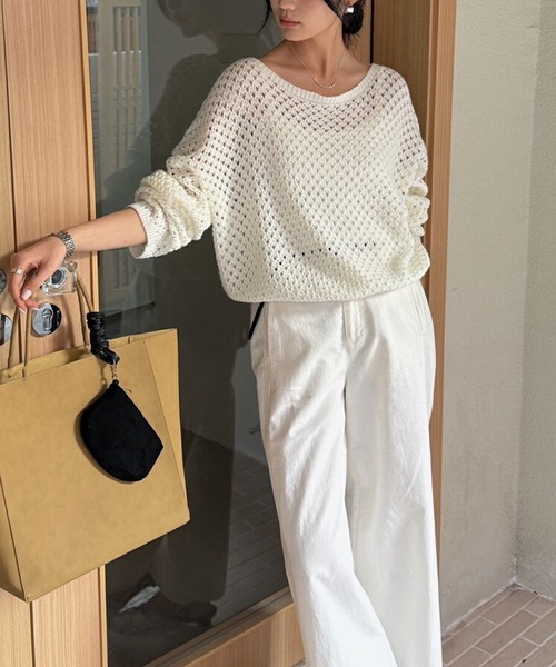 SUWDEE(スーディー)の「openwork knitting oversize pullover(その他トップス・レディース・ブルー/グレー/ブラック/アイボリー・FREE)」の5枚目の写真