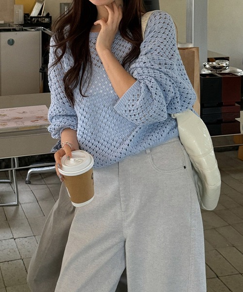 SUWDEE(スーディー)の「openwork knitting oversize pullover(その他トップス・レディース・ブルー/グレー/ブラック/アイボリー・FREE)」の9枚目の写真