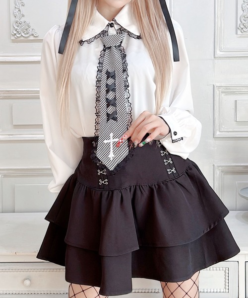 セール】クロス刺繍ネクタイ付きブラウス（シャツ/ブラウス