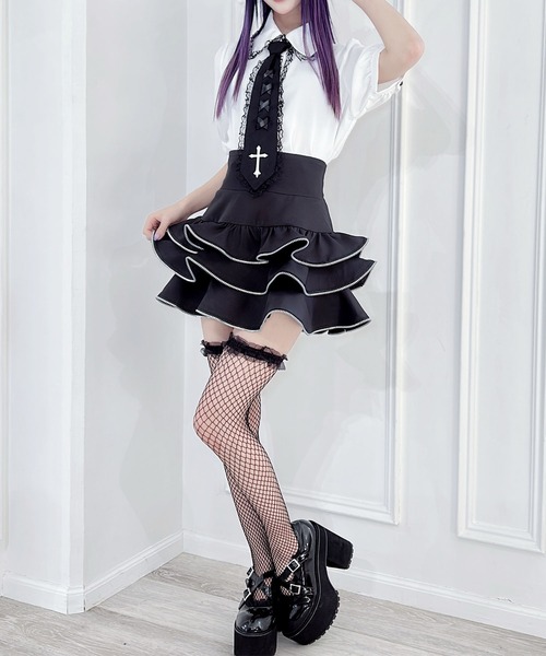 MA*RS（アメーバーマーズ）の「クロス刺繍ネクタイ付きブラウス（シャツ/ブラウス・レディース・ホワイト/ブラック/レッド/ブラック×ホワイト/ブラック×ブラック/ホワイト×ホワイト/ホワイト×ブラック・FREE）」の10枚目の写真