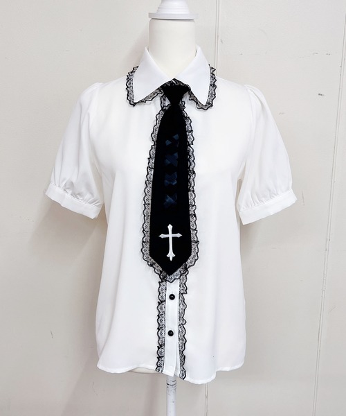 MA*RS（アメーバーマーズ）の「クロス刺繍ネクタイ付きブラウス（シャツ/ブラウス・レディース・ホワイト/ブラック/レッド/ブラック×ホワイト/ブラック×ブラック/ホワイト×ホワイト/ホワイト×ブラック・FREE）」の14枚目の写真