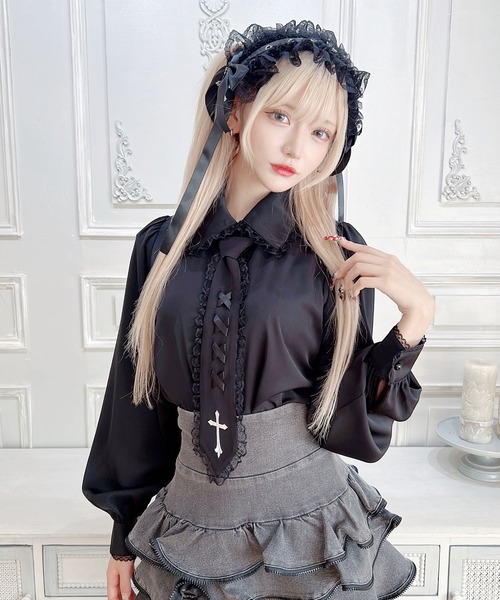 MA*RS(アメーバーマーズ)の「クロス刺繍ネクタイ付きブラウス(シャツ/ブラウス・レディース・ブラック/ホワイト/ホワイト×ホワイト/ホワイト×ブラック/ブラック×ブラック/レッド/ブラック×ホワイト・FREE)」の21枚目の写真