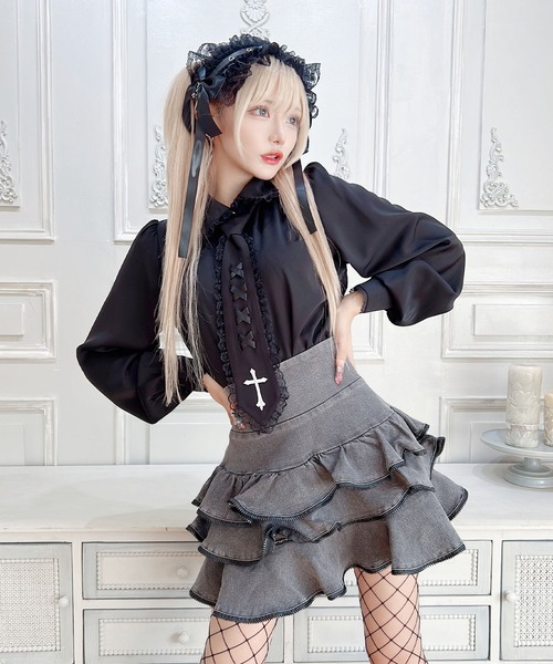 MA*RS(アメーバーマーズ)の「クロス刺繍ネクタイ付きブラウス(シャツ/ブラウス・レディース・ブラック/ホワイト/ホワイト×ホワイト/ホワイト×ブラック/ブラック×ブラック/レッド/ブラック×ホワイト・FREE)」の22枚目の写真