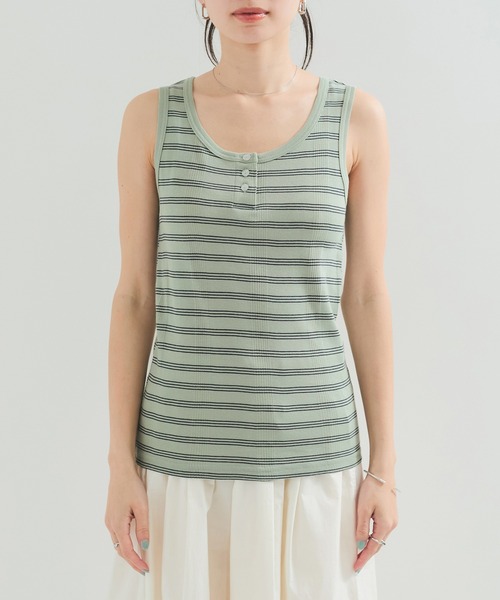 MILLER（ミラー）の「【Miller/ミラー】PANEL RIBBED HENRY TANK TOP（タンクトップ・レディース・ブラック/ライトグリーン/ピンク系その他/ブラック系その他3・FREE）」の9枚目の写真