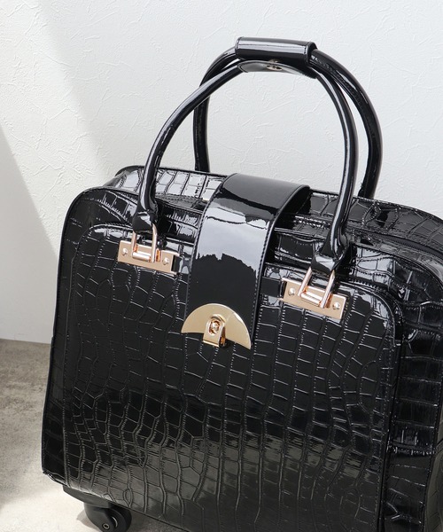 MELUCO様　Macolina　クロコ型押しキャリーバッグ　ブラック　ほぼ新品 MELUCO様 Macolina クロコ型押しキャリーバッグ ブラック ほぼ新品