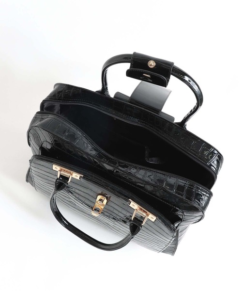 美品 1502 キャリーケース 2way クロコ型押し ブラック ゴールド金具 センテナリー キャリーオン 4輪 スーツケース ブラック&ゴールド