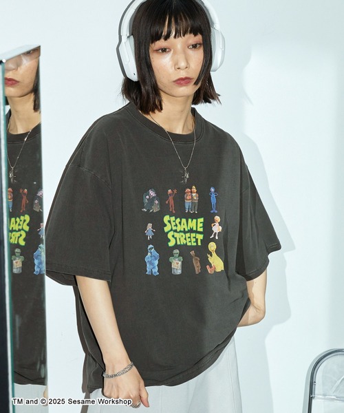 SESAME STREET ヴィンテージ加工 オーバーサイズプリント半袖Tシャツ
