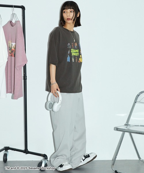 SESAME STREET ヴィンテージ加工 オーバーサイズプリント半袖Tシャツ