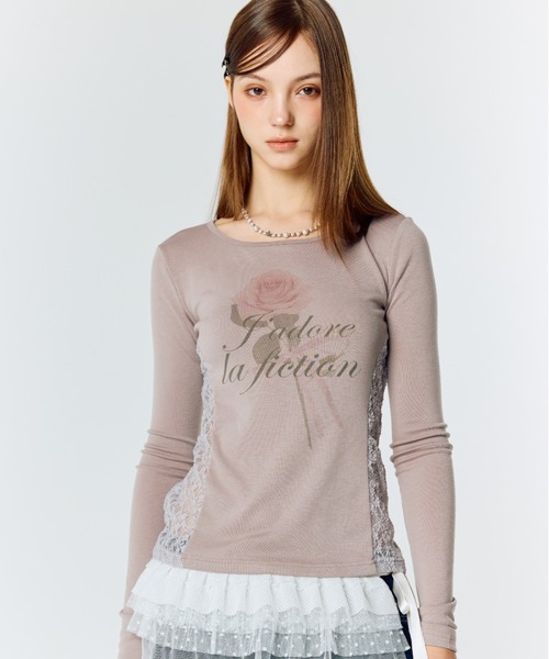 LARTIGENT(ラーティゼン)の「L15 LACE SLIM T-SHIRT(Tシャツ/カットソー・レディース・ホワイト/ブラック/ピンク系その他・FREE)」の1枚目の写真