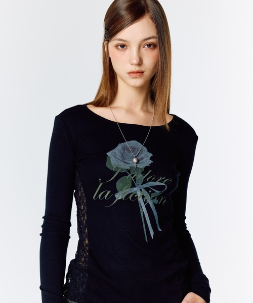 LARTIGENT(ラーティゼン)の「L15 LACE SLIM T-SHIRT(Tシャツ/カットソー・レディース・ホワイト/ブラック/ピンク系その他・FREE)」の3枚目の写真