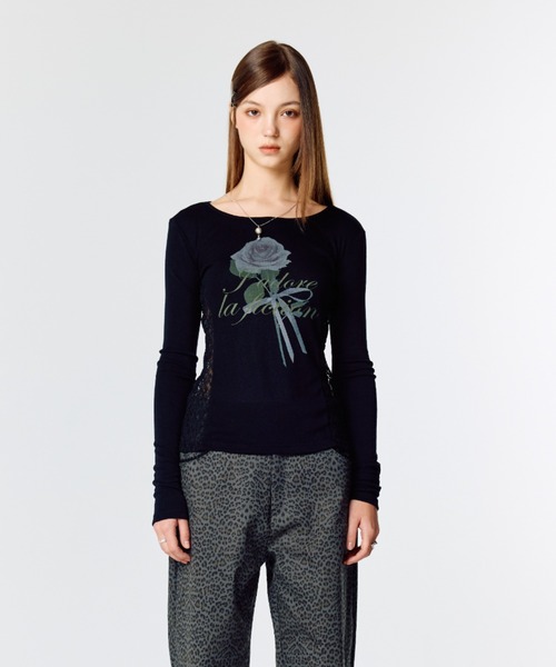 LARTIGENT(ラーティゼン)の「L15 LACE SLIM T-SHIRT(Tシャツ/カットソー・レディース・ホワイト/ブラック/ピンク系その他・FREE)」の7枚目の写真