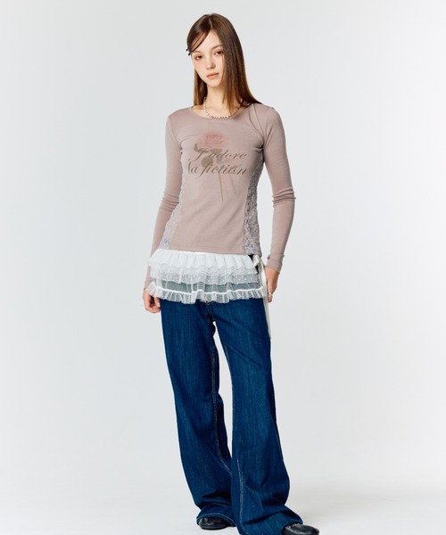 LARTIGENT(ラーティゼン)の「L15 LACE SLIM T-SHIRT(Tシャツ/カットソー・レディース・ホワイト/ブラック/ピンク系その他・FREE)」の6枚目の写真