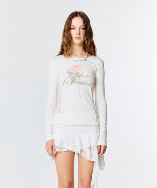 LARTIGENT(ラーティゼン)の「L15 LACE SLIM T-SHIRT(Tシャツ/カットソー・レディース・ホワイト/ブラック/ピンク系その他・FREE)」の10枚目の写真