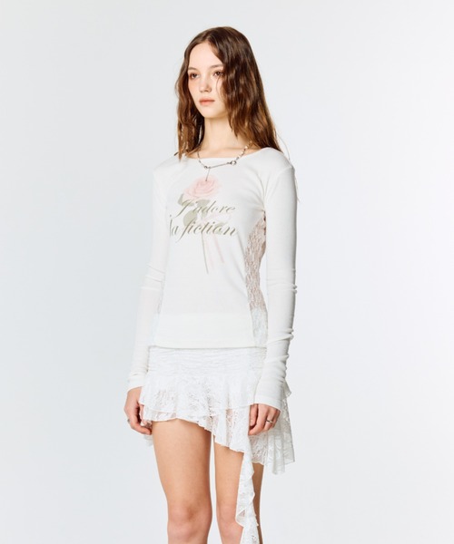 LARTIGENT(ラーティゼン)の「L15 LACE SLIM T-SHIRT(Tシャツ/カットソー・レディース・ホワイト/ブラック/ピンク系その他・FREE)」の11枚目の写真