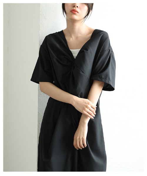 Sawa a la mode（サワアラモード）の「フロントツイストギャザーワンピース（ワンピース・レディース・モカ/ブラック・FREE）」の18枚目の写真