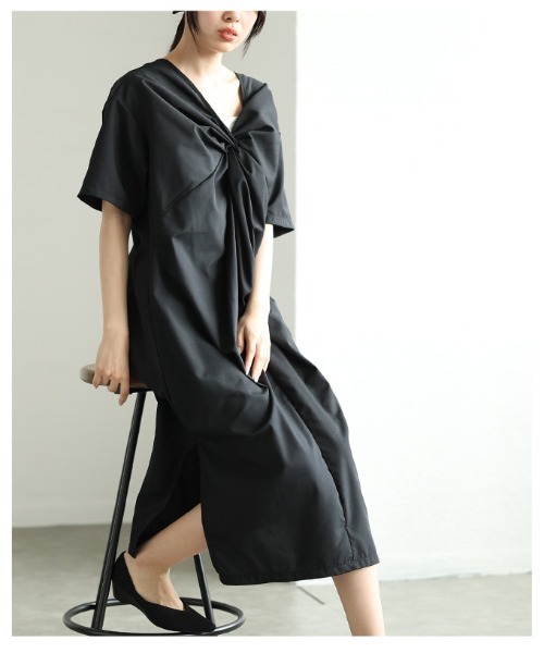Sawa a la mode（サワアラモード）の「フロントツイストギャザーワンピース（ワンピース・レディース・モカ/ブラック・FREE）」の20枚目の写真