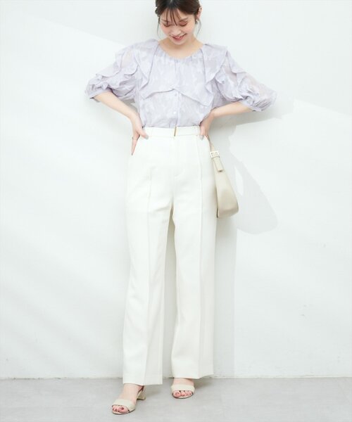 natural couture（ナチュラルクチュール）の「【osono】ハイウエスト美フレアパンツ（その他パンツ・レディース・オフホワイト/サックスブルー/ベージュ・LARGE/MEDIUM/SMALL）」の2枚目の写真