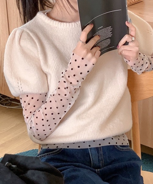 MEMECLE(メメクル)の「【 MEMECLE / メメクル 】ポルカドット シースルーレイヤードトップス(Tシャツ/カットソー・レディース・ブラック/アイボリー・FREE)」の16枚目の写真