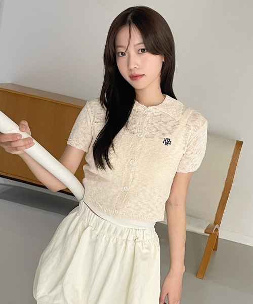 カーディガン A'GEM/9 × .kom 「muah muah/ムーアムーア」slub collar knit cardigan/スラブカラー ニッ A'GEM/9 × .kom 『muah muah/ムーアムーア』slub collar knit