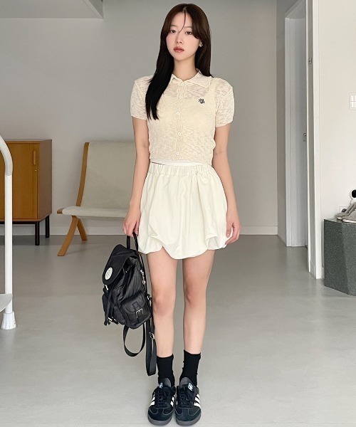 muahmuah（ムーアムーア）の「A'GEM/9 × .kom 『muah muah/ムーアムーア』slub collar knit cardigan/スラブカラー ニットカーディガン（カーディガン/ボレロ・レディース・チャコールグレー/マスタード/アイボリー・FREE）」の7枚目の写真