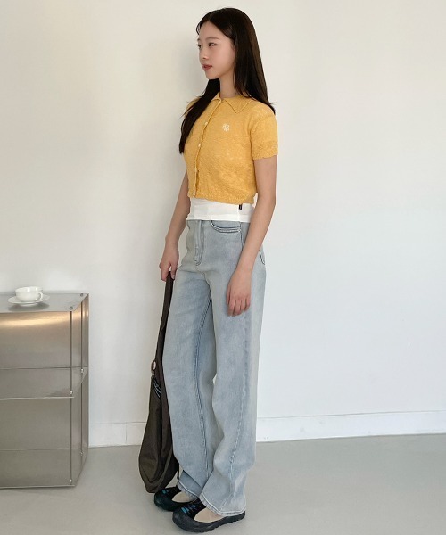 muahmuah（ムーアムーア）の「A'GEM/9 × .kom 『muah muah/ムーアムーア』slub collar knit cardigan/スラブカラー ニットカーディガン（カーディガン/ボレロ・レディース・チャコールグレー/マスタード/アイボリー・FREE）」の14枚目の写真