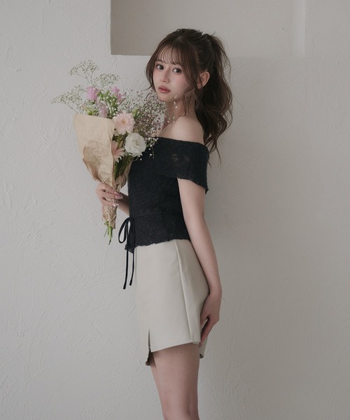 セール】off-shoulder ribbon knit tops / オフショルスラブ