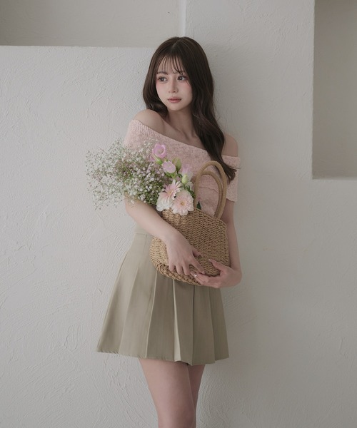 off-shoulder ribbon knit tops / オフショルスラブリボンニット