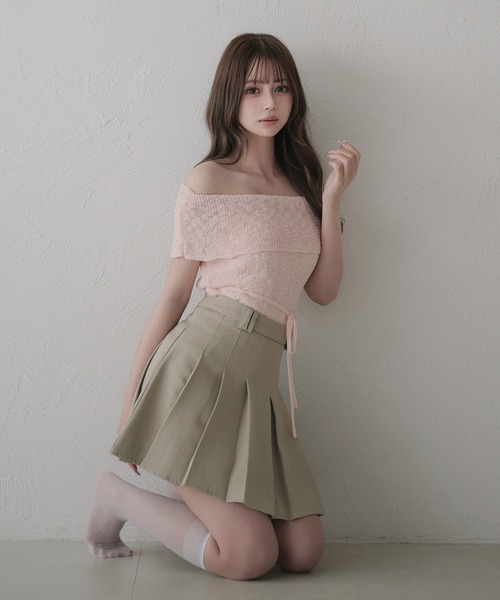 off-shoulder ribbon knit tops / オフショルスラブリボンニット