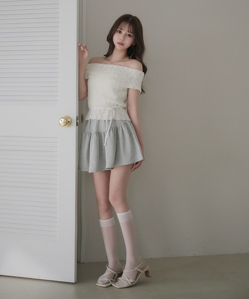 セール】off-shoulder ribbon knit tops / オフショルスラブ