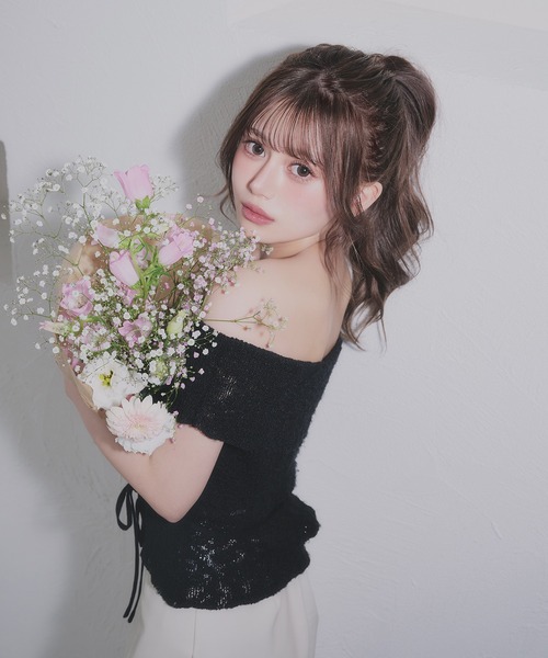 fupel（フぺル）の「off-shoulder ribbon knit tops / オフショルスラブリボンニットトップス（ニット/セーター・レディース・ブラック/オフホワイト/ピンク・FREE）」の22枚目の写真