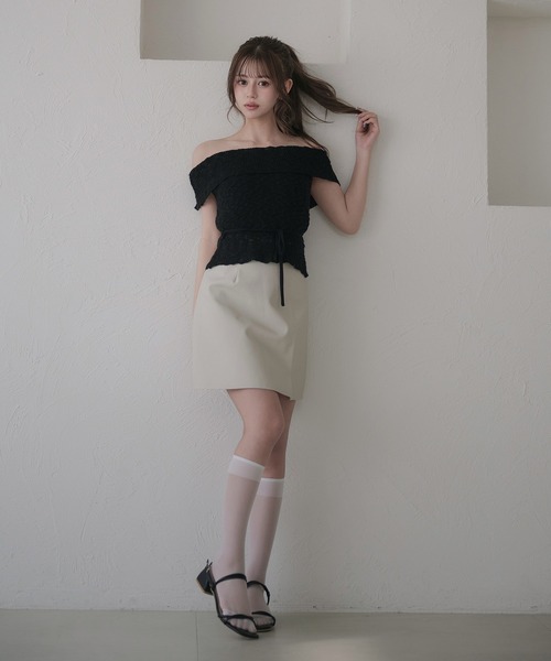 off-shoulder ribbon knit tops / オフショルスラブリボンニット