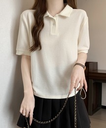 Girly Doll（ガーリードール）の「サイドギャザー配色ポロカラーカットソー（Tシャツ/カットソー・レディース）」