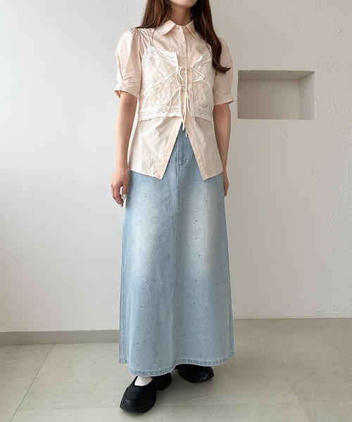apres jour clair(アプレジュールクレア)の「【apres jour clair】ラインストーンデニムスカート(スカート・レディース・ブルー/サックスブルー・MEDIUM/LARGE)」の6枚目の写真
