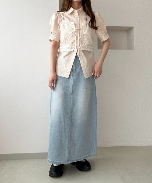 apres jour clair(アプレジュールクレア)の「【apres jour clair】ラインストーンデニムスカート(スカート・レディース・ブルー/サックスブルー・MEDIUM/LARGE)」の7枚目の写真