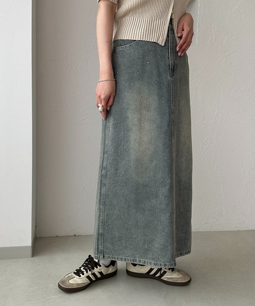 apres jour clair(アプレジュールクレア)の「【apres jour clair】ラインストーンデニムスカート(スカート・レディース・ブルー/サックスブルー・MEDIUM/LARGE)」の12枚目の写真