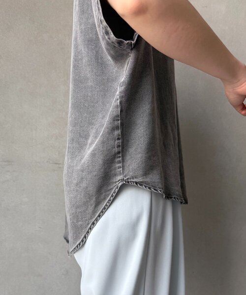 DouDou(ドゥドゥ)の「【WEB限定】バックボタンリヨセルデニム半袖シャツ(シャツ/ブラウス・レディース・インディゴブルー/ブラック・FREE)」の19枚目の写真